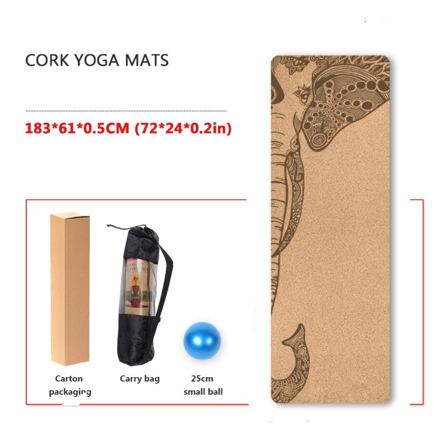 Yoga Mat Cork TPE Natural 5mm Non-slip Gym Sports Mats Absorb Sweat Odorless