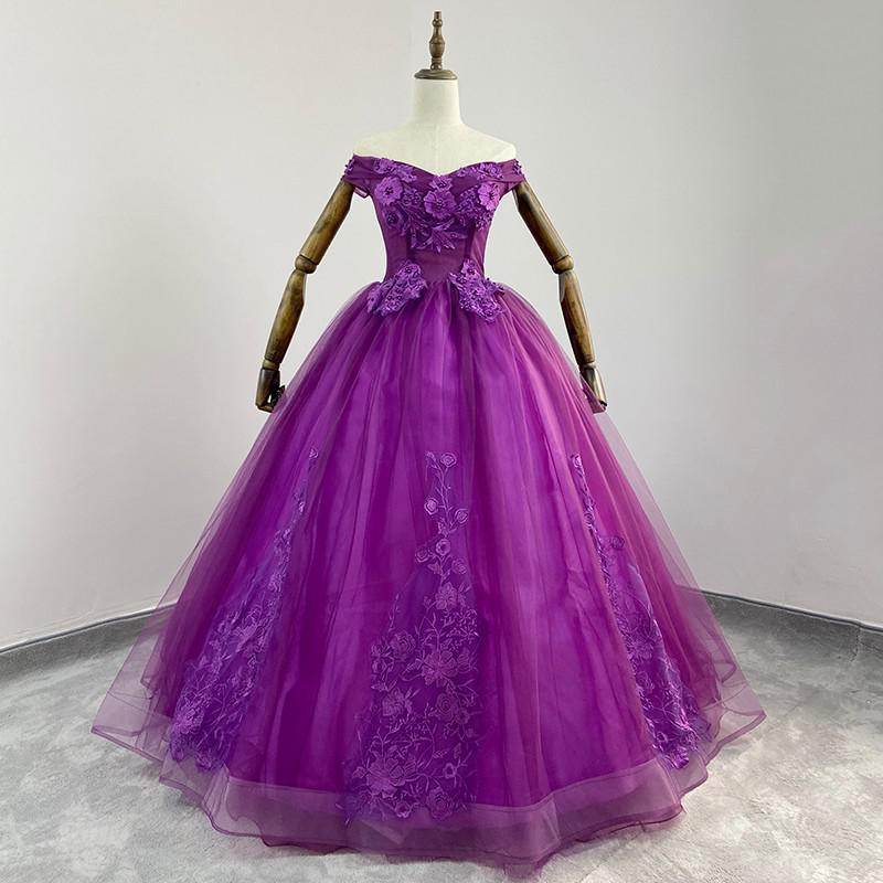 Purple Vestidos De Quinceanera Dresses Elegant Ball Gown Sweet Flower Off Should