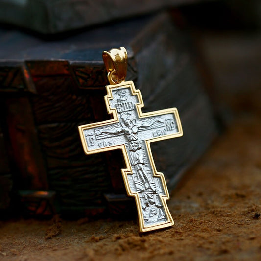 Jesus Cross Men's Stainless Steel Crucifix Eastern Orthodox Pendant Chain