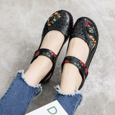 GKTINOO Spring Fashion Flower Design Round Toe Soft Bottom Flat Shoes Vintage