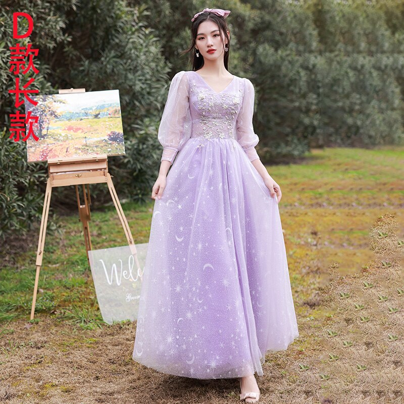 Purple Lilac Bridesmaid Dresses Fashion Princess Lace Up Tulle Long Gown Elegant