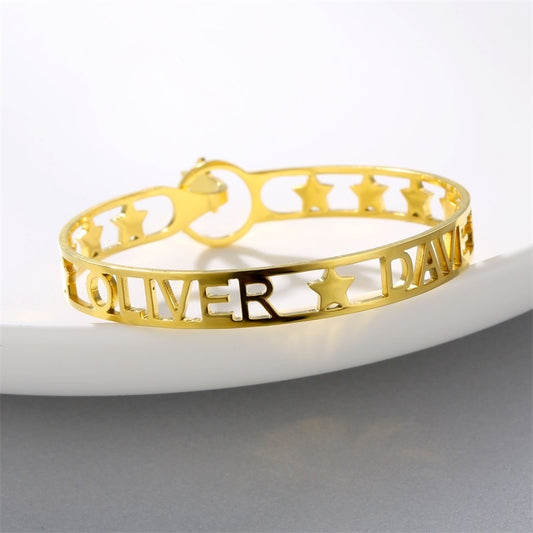 Customized Classic Nameplate Name Bracelet Personalized Custom Cuff Bangles Wom