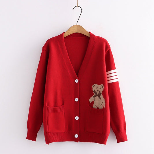 Letter Embroidery Loose Sweaters Women Winter Women Coat Cardigan Preppy Style