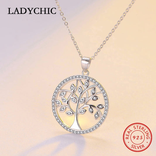 LADYCHIC Classic 925 Sterling Silver Tree of Life Round Pendant for Women Mom