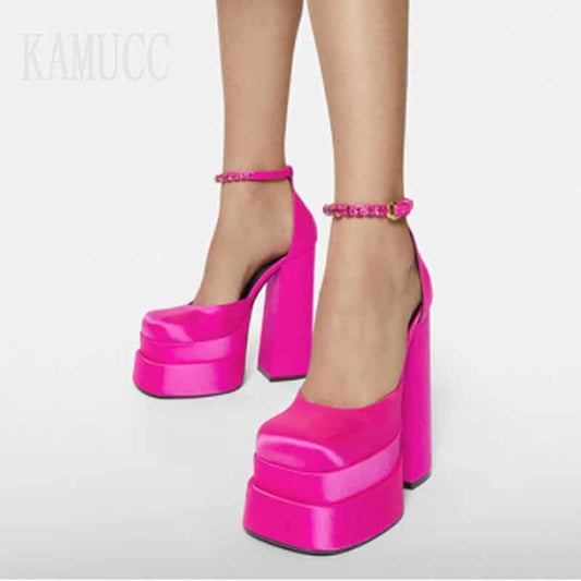 Cute Women Pumps Retro Mary Janes Chunky Heels Sandals Party Platform Dress Par