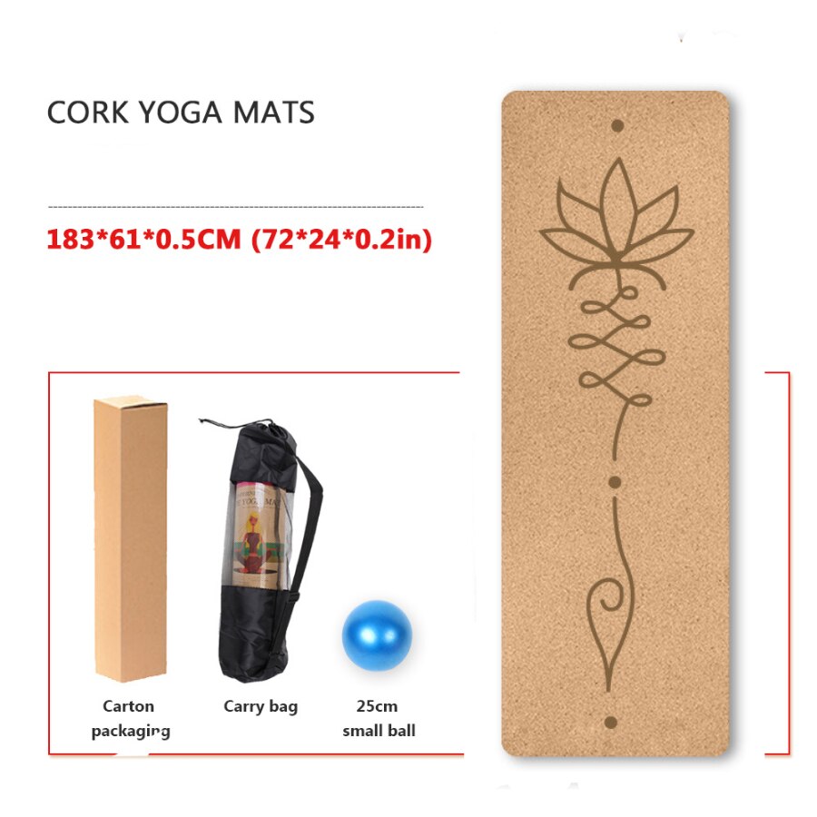 Yoga Mat Cork TPE Natural 5mm Non-slip Gym Sports Mats Absorb Sweat Odorless