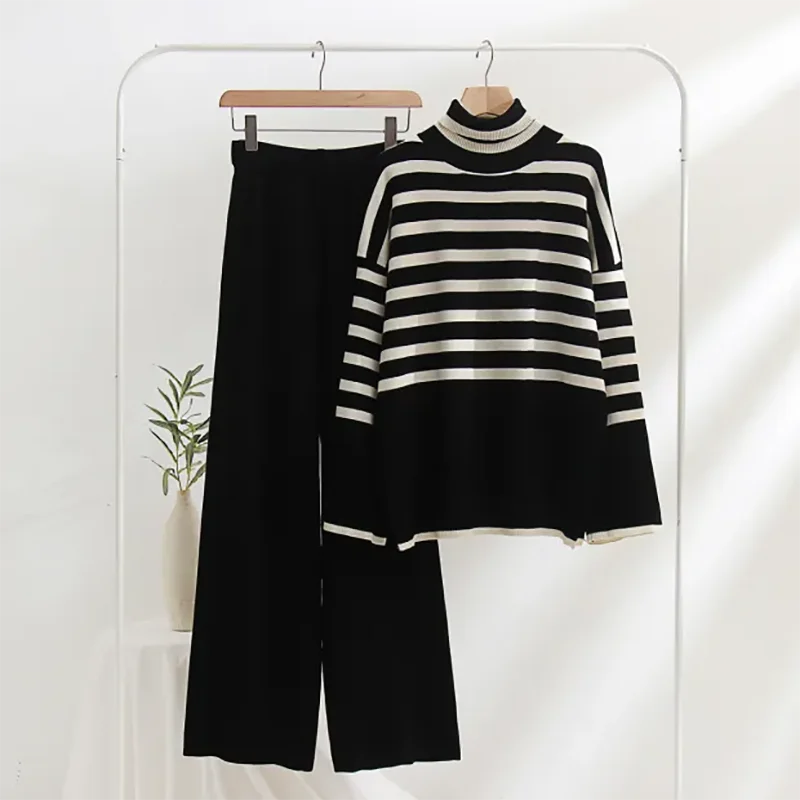 Women Sweater Pant Set Casual Pullovers Suits Autumn Winter Knitted Loose Long