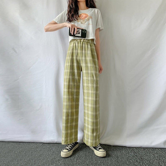 Harajuku Plaid Pants Women Oversize Wide Leg Trousers Female Korean Style