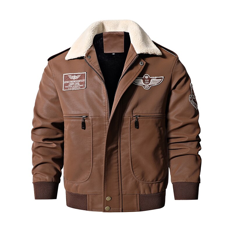 Men's Bomber Motorcycle Leather Jacket Vintage Brown Military Flight Coat