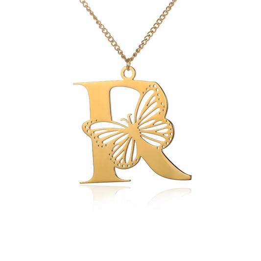 Free Shipping Dainty Big Butterfly Letters Necklaces For Women Girl Jewelry