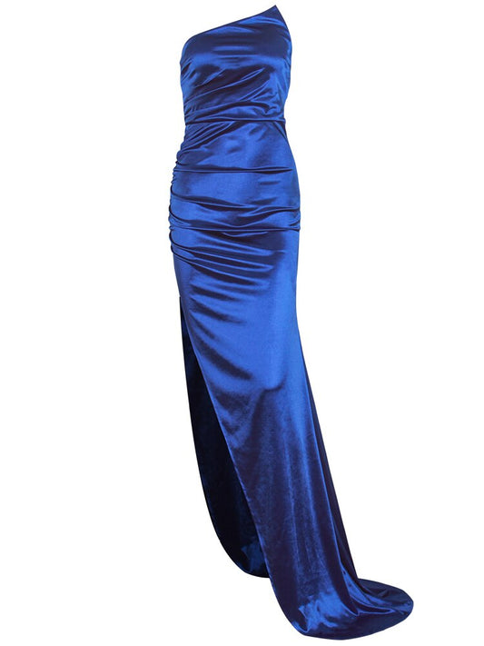 Spring Women Backless Satin Stretch Wedding Evening Party Dress Strapless FoldR