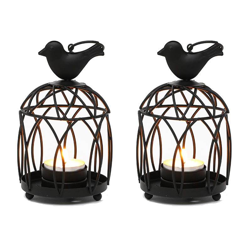 2Pcs/Set Birdcage Candle Holder Candlestick Ornament Vintage Bird Cage Carved Ca