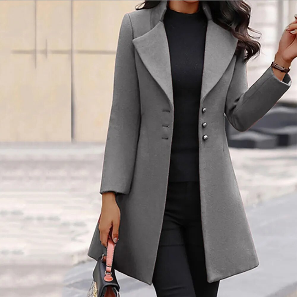 Solid Colo Slim Woolen Women's Coat Long Jacket 2023 Autumn Winter Fashion Kore