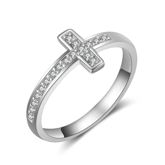 Luxury Silver Color Cross Ring for Women Simple Minimalist Zircon Ring Wedding