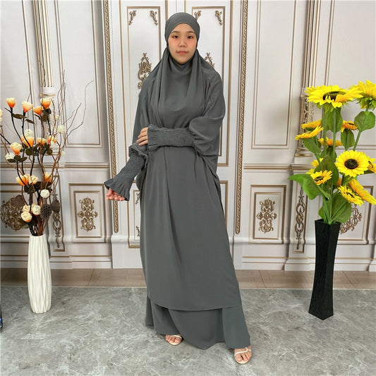 Muslim Woman Prayer Outfit Islam Khimar Hijab Dubai Abaya Jilbab 2 Piece Set Ara