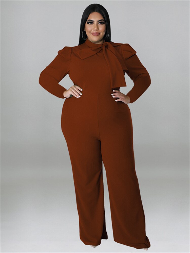 Wmstar Plus Size Women Clothes Jumpsuit Fall Solid With Bow Office Ladies Romper