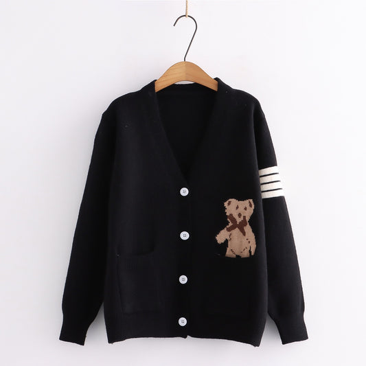 Letter Embroidery Loose Sweaters Women Winter Women Coat Cardigan Preppy Style