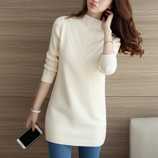 Autumn Winter Women Knitwear Sweater Pullover Fashion Long Sleeve Half Turtlenec