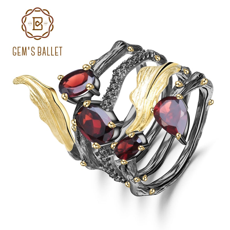 GEM'S BALLET 2.75Ct Natural Red Garnet Gemstone Finger Ring 925 Sterling Sli