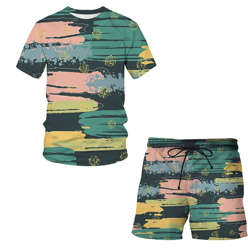 Summer Suit 3D Art Graffiti Printed T-Shirt Shorts Hip Hop Man / Woman Tee Cloth