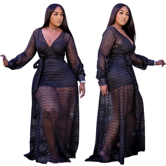 Plus Size Women Party Dresses Elegant Mesh See Through Dresses Lady Fashion Prom