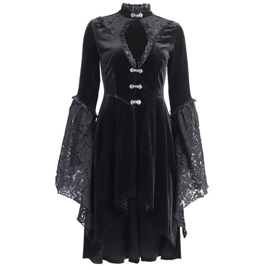 New Vintage Elegant Lace Up Goth Retro Party Dresses Women Gothic Punk