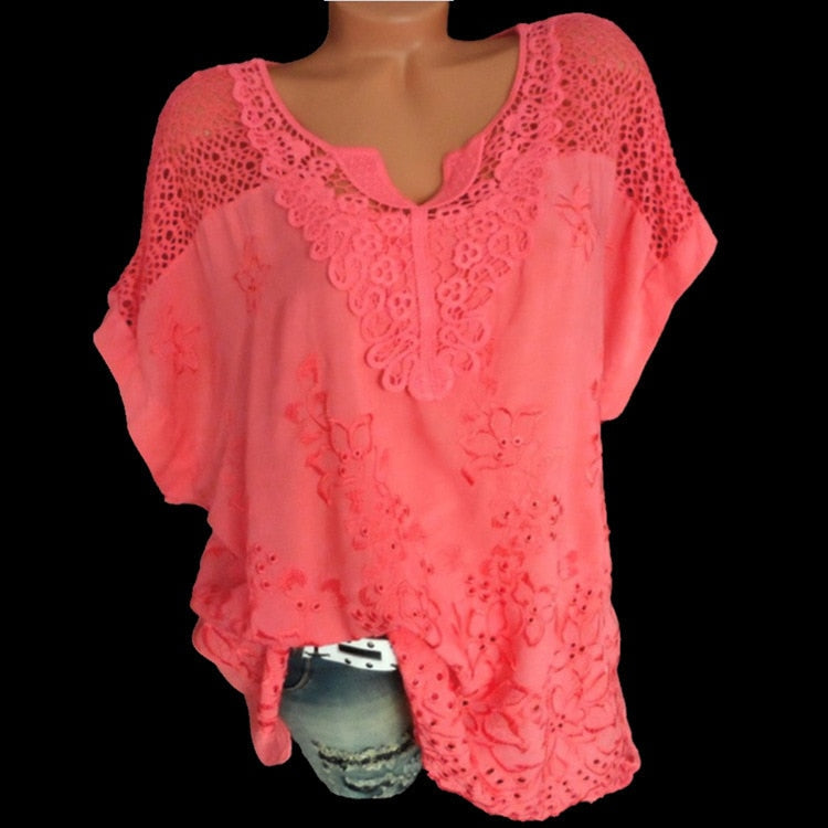 Embroidery Blouse Women 2020 Summer Casual Large Size Lace Cotton Women Shirts