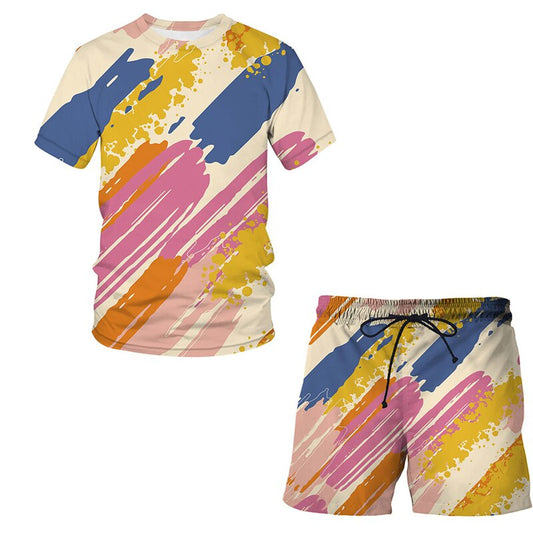 Summer Suit 3D Art Graffiti Printed T-Shirt Shorts Hip Hop Man / Woman Tee Cloth