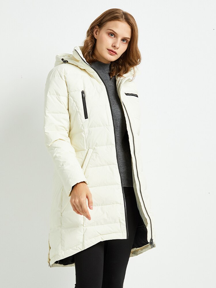 Orolay Women's Puffer Hooded Down Jacket Coat Mid-Length With Pockets