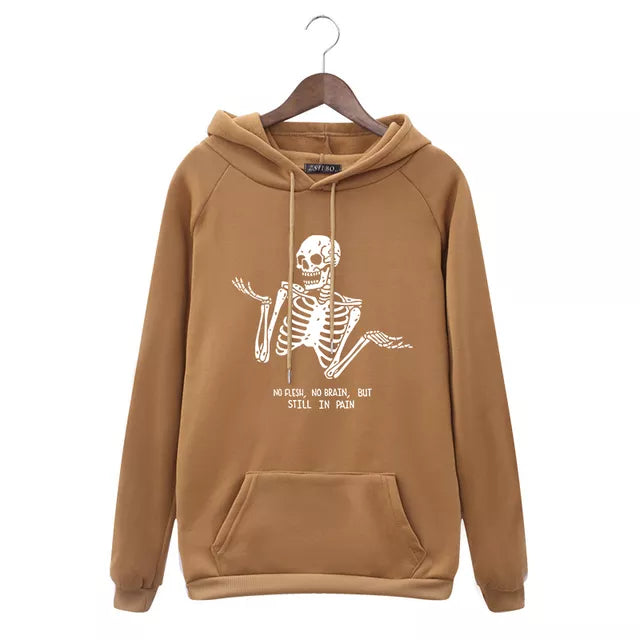 New Harajuku Hooded Sweatshirt Retro Skeleton Print Dark Punk Women Winter Long