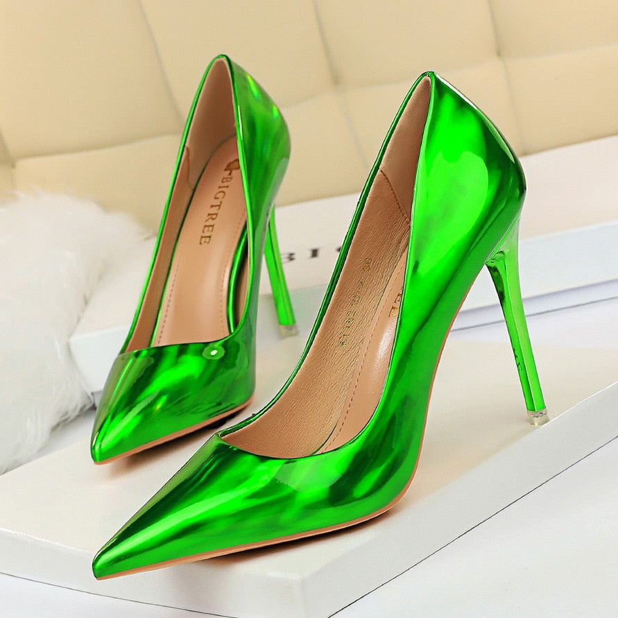 Bigtree High Heels Patent Leather Women Pumps Cute Wedding Shoes Extreme High He