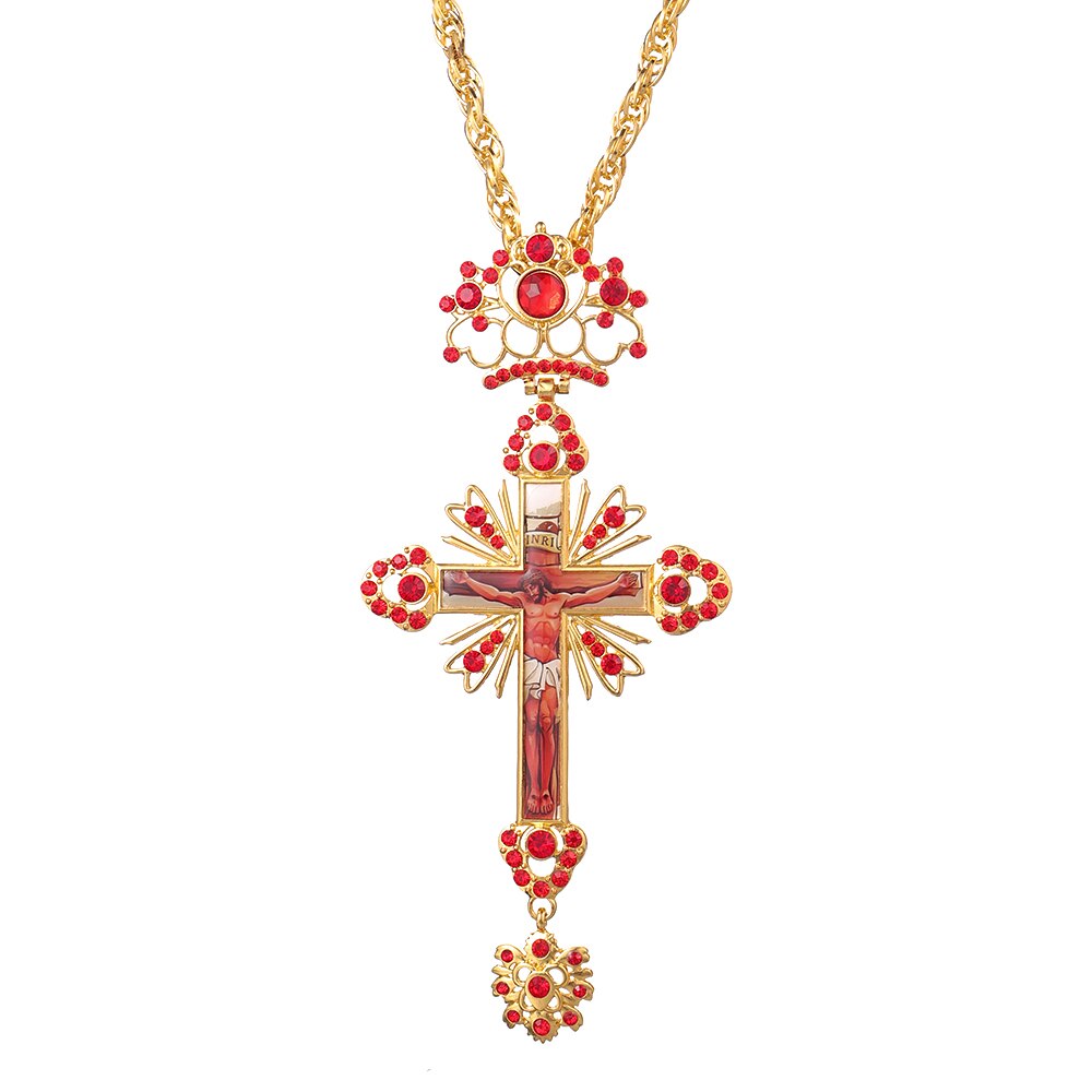 Orthodox Greek pastor cross Jesus crucifix pendants plated gold rhinestones