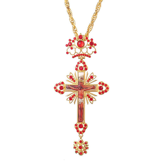 Orthodox Greek pastor cross Jesus crucifix pendants plated gold rhinestones