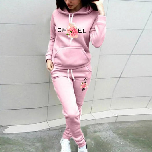 New Autumn Winter Cotton Tracksuit Women 2 Pieces Sets Outdoor Sport Hoodies Su