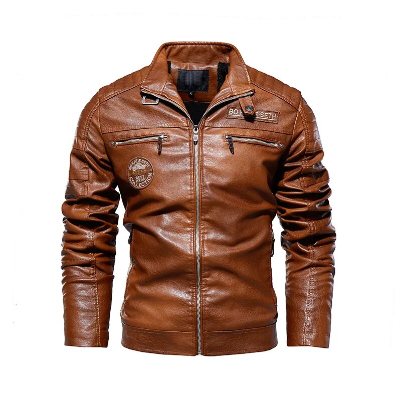 2023 Leather Jacket Men Winter Fleece Motorcycle Faux Leather Jacket Removable