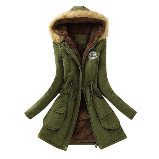 Women's Coat Cotton New In Korean Fashion Hooded Slim Add Plush Parkas Keep War