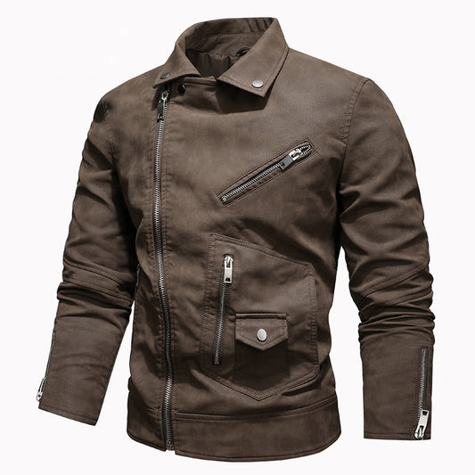 Brand Autumn Winter Men Leather Jackets Vintage Fleece Mens PU Leather Coats Mot