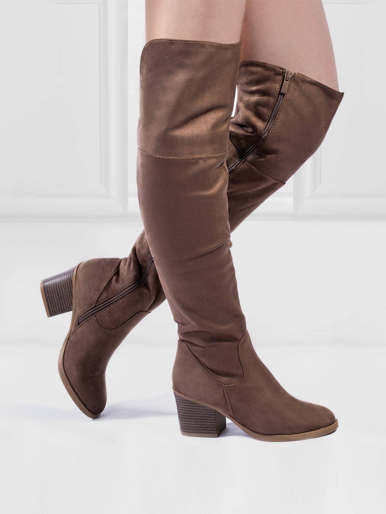 Women's Thigh High Boots Cute Stacked Block Heel Boots Over the Knee boots