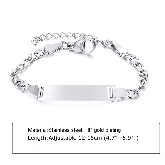 Custom Personalized Name Baby ID Bracelet, Stainless Steel Curb Chain Link