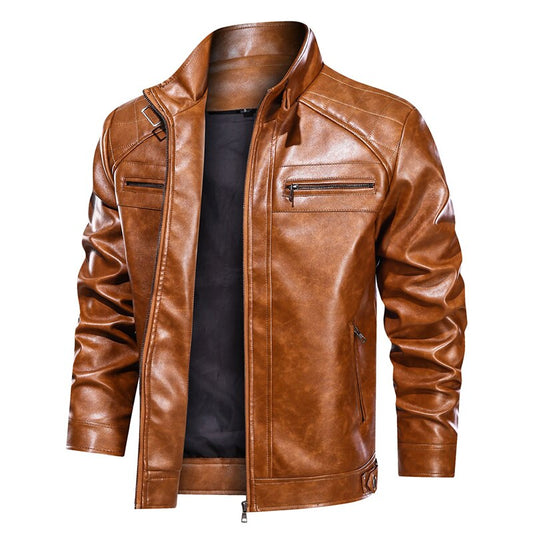 QSuper Autumn And Winter Men Leather Jacket Motorcycle Turn-down PU Men's