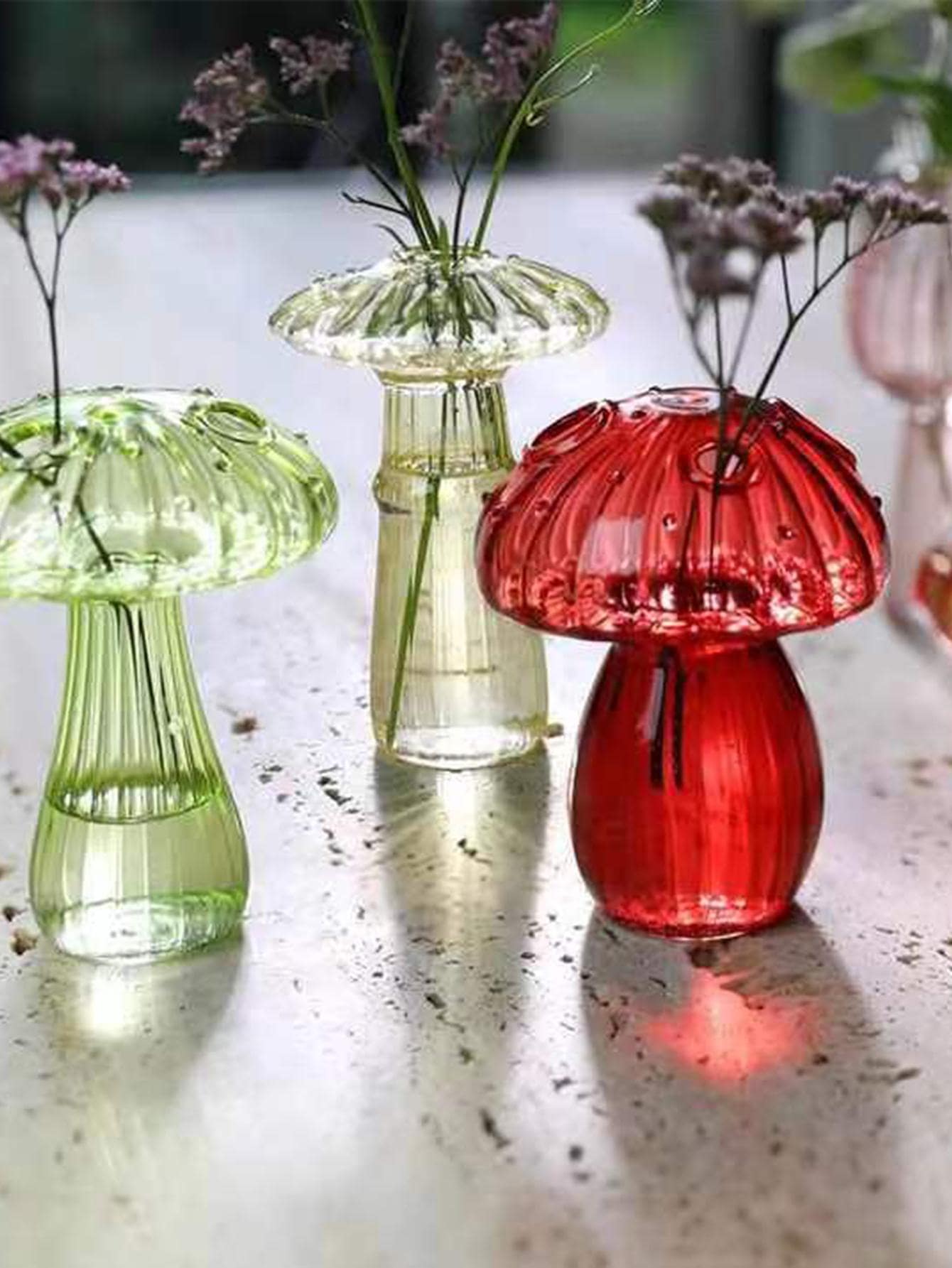 1pc Mushroom Shaped Flower Vase, Creative Glass Mushroom Shaped Vase For Home