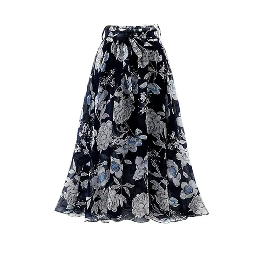 Womens Plain Knee Length Soft Stretch Flared Printed Plus Size Skater Midi Skirt