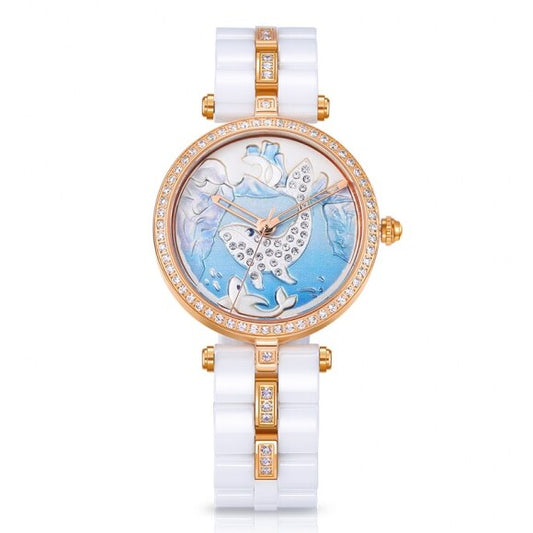 Luxury Art White Ceramic Women Watch Ladies Quartz Watch Top Quality Rhinestone