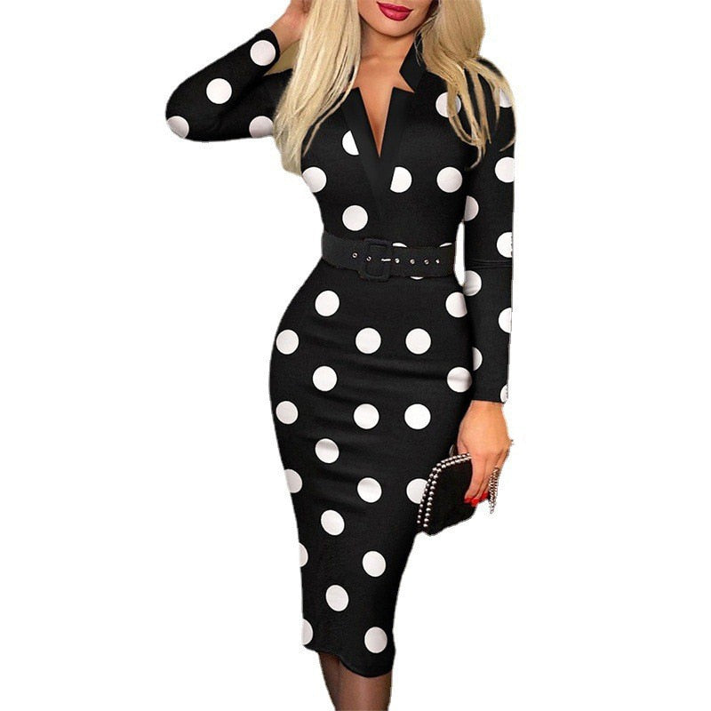 Spring Summer Women Tight Tie Detail Dress Fashion Elegant Office Ladies Plai