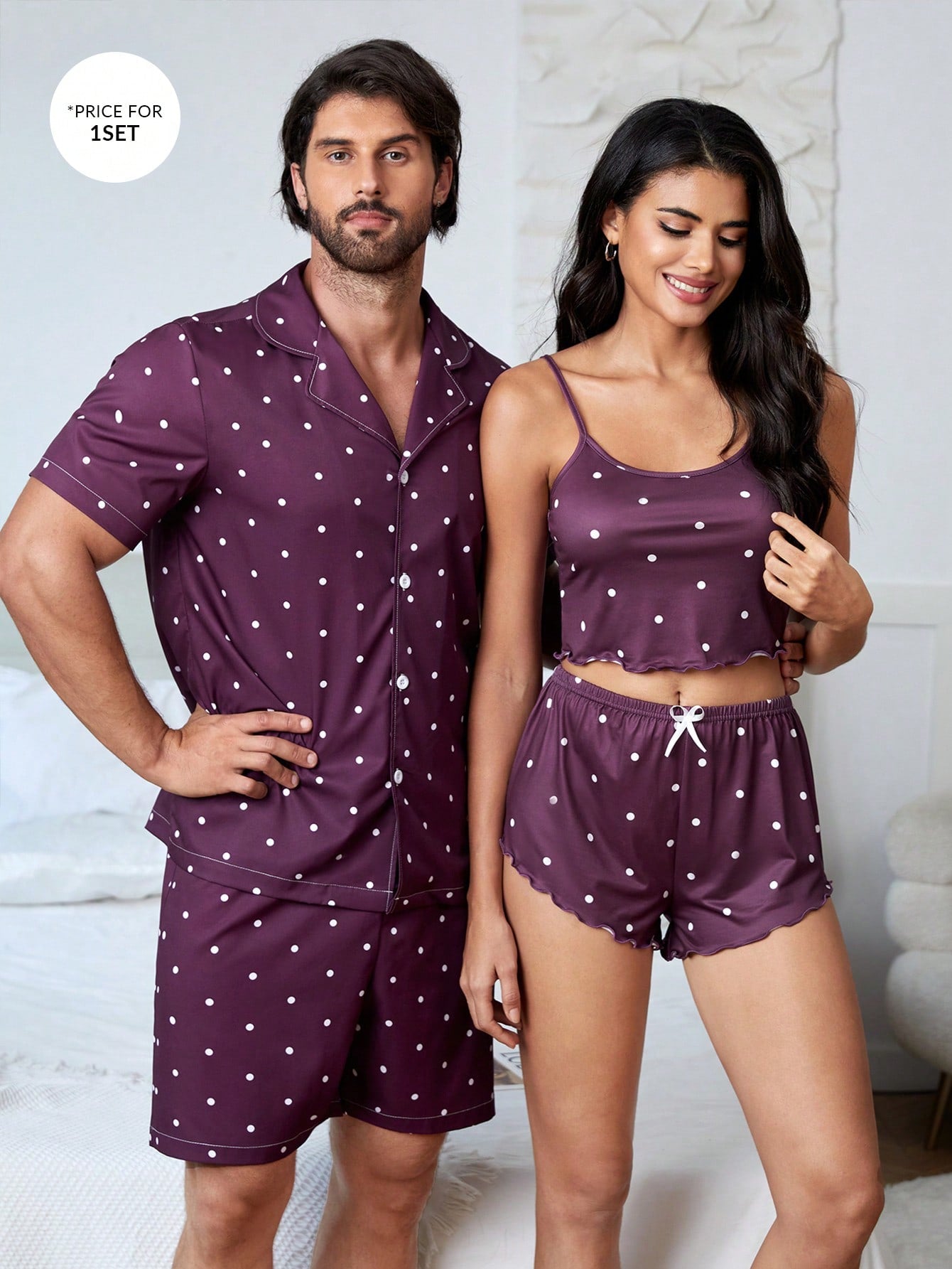 Men 1pc Polka Dot Print Sleep Top & 1pc Sleep Shorts