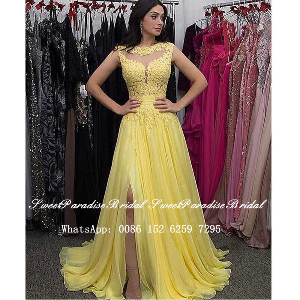 Yellow Chiffon a Line Bridesmaid Dresses With Appliques Beads Women Long Sheer N