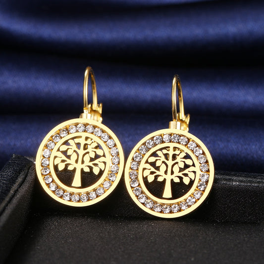 Stainless Steel Earrings 2022 Trend Fortune Tree 3A zircon Crystal Fashion Char