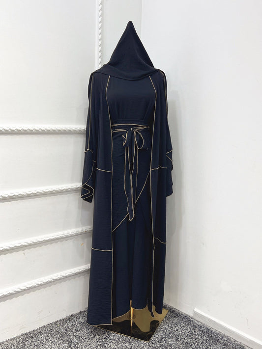 Hot Sale Djellaba Muslim Dress 3 Pieces Line Trim Muslim Suits Elegant Long Isla