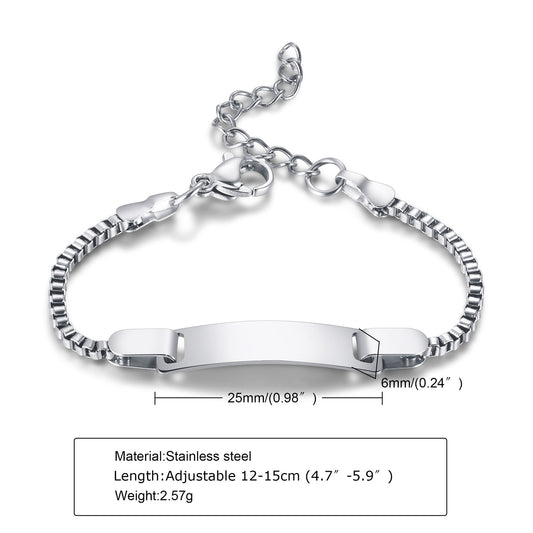 Custom Personalized Name Baby ID Bracelet, Stainless Steel Curb Chain Link