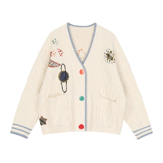 Letter Embroidery Loose Sweaters Women Winter Women Coat Cardigan Preppy Style